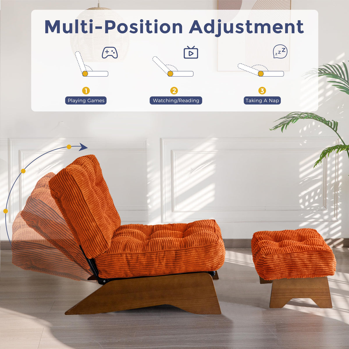 Lounge Chair with Ottoman and with Adjustable Backrest