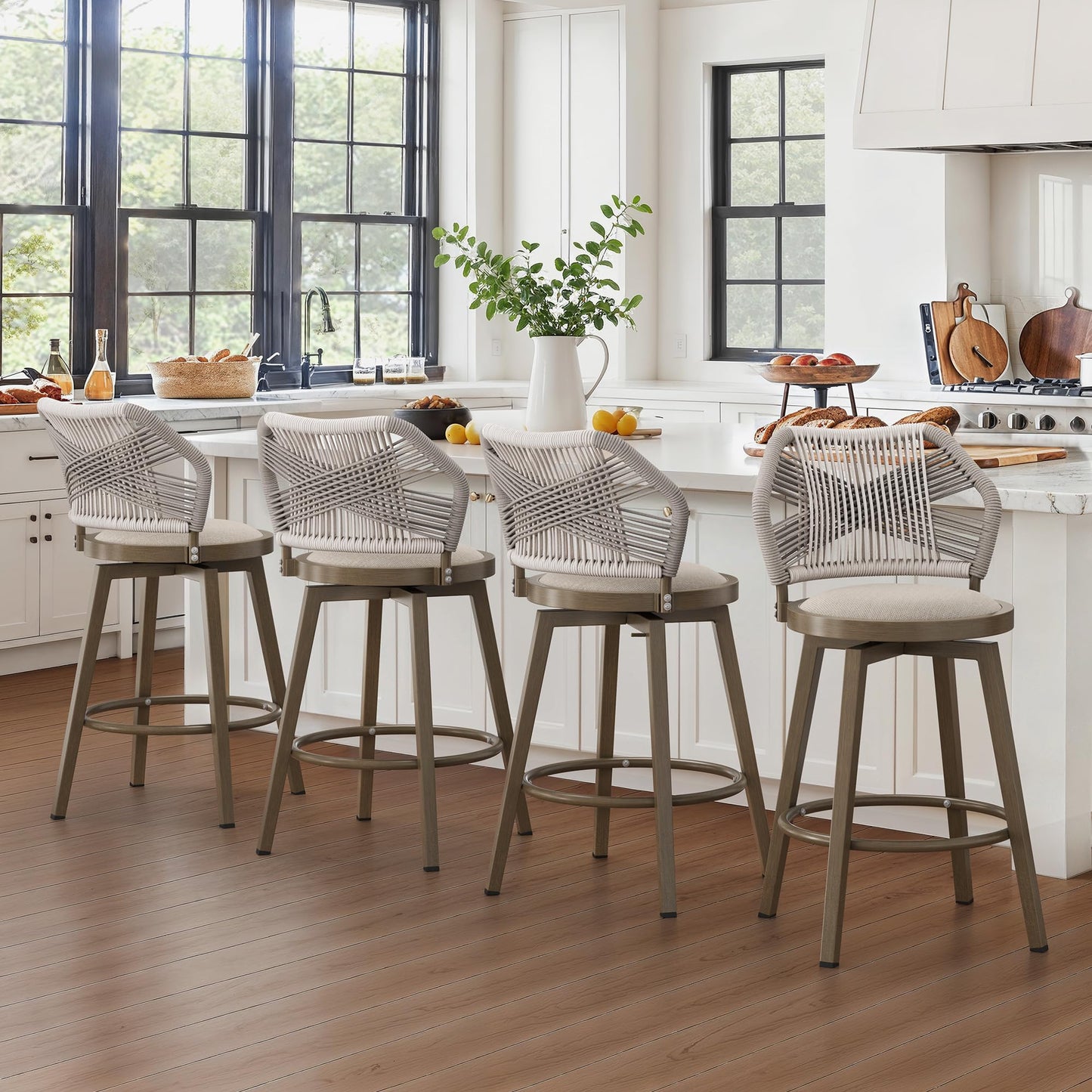 Swivel Outdoor Bar Stools Set of 4, with Armrest