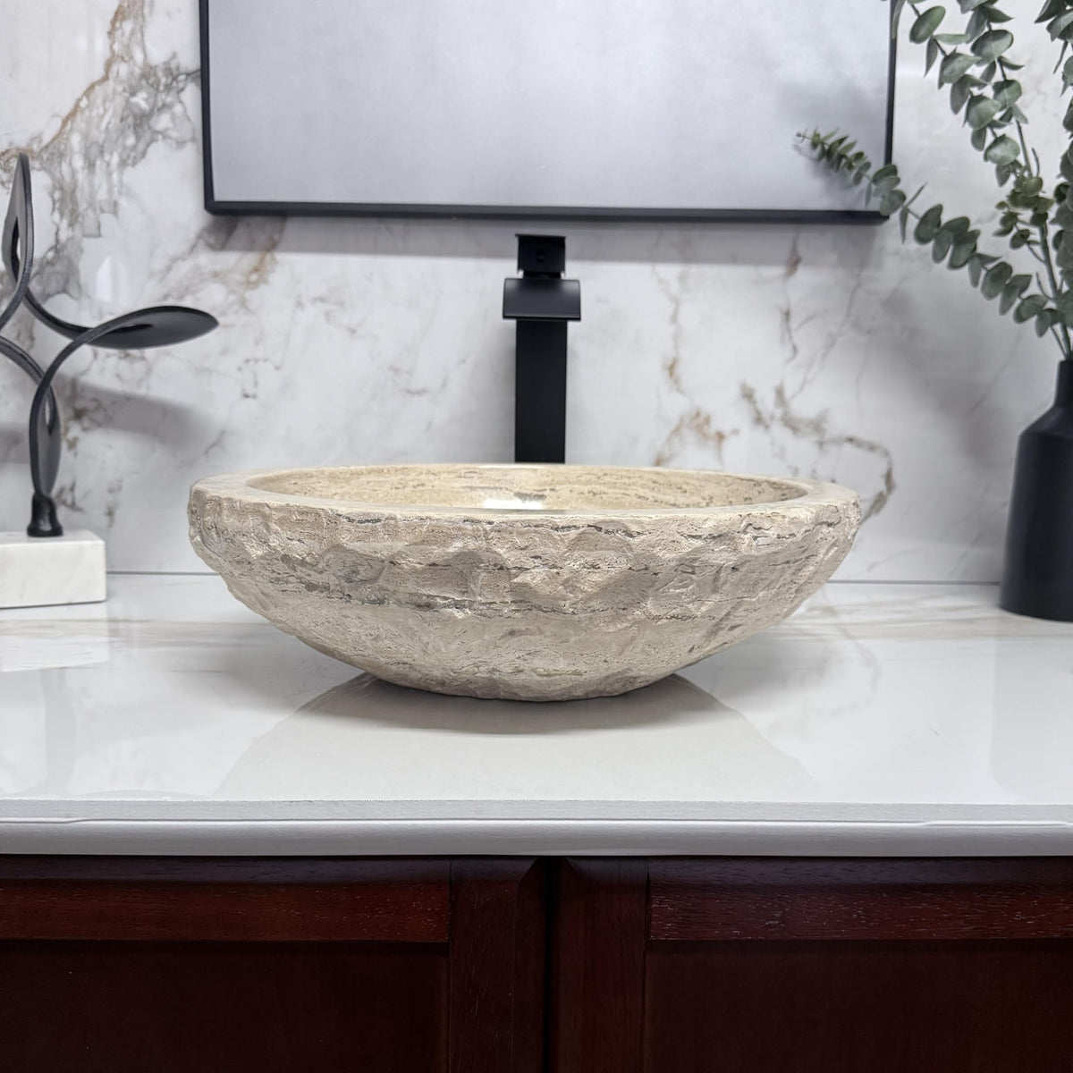 Oval Natural Stone Wash Basin Travertine Vessel Sink