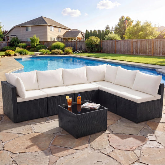7-Piece Modular Wicker Outdoor Patio Sectional Sofa
