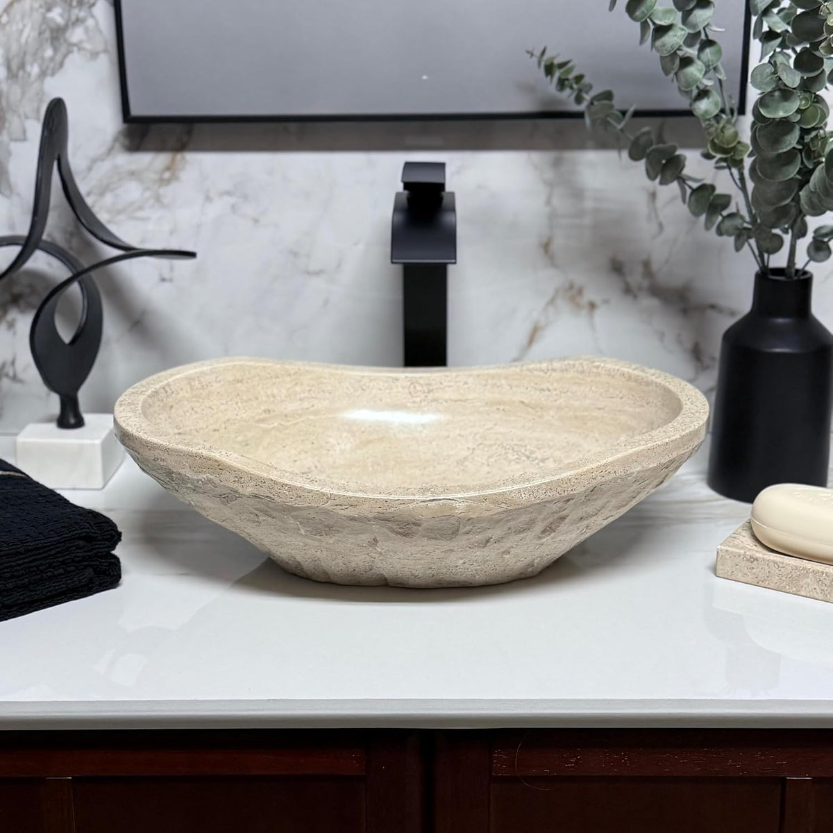 Oval Natural Stone Wash Basin Travertine Vessel Sink