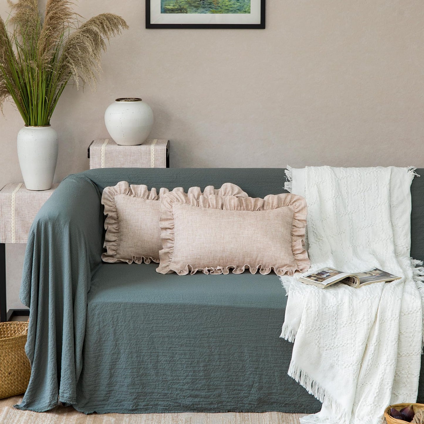 Rustic Classic Linen Style Throw Pillow Covers Set of 2