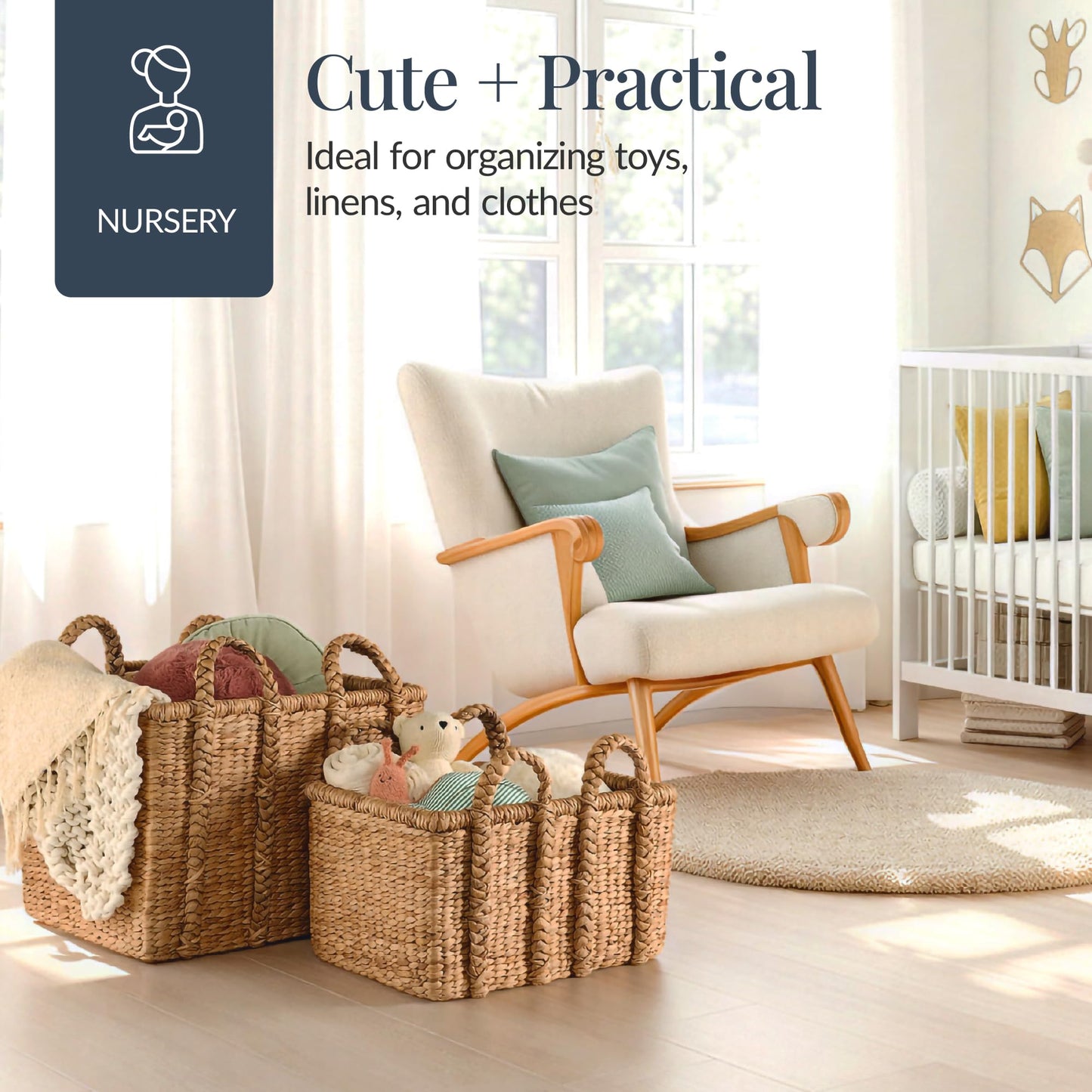 Best Choice Products 3Pc Shelf Baskets, Small, Large and XL Chunky Woven Wicker Rattan Storage Baskets w/Braided Handles, Organizer Bins for Blankets, Pillows, Shoes and Toys - Chestnut