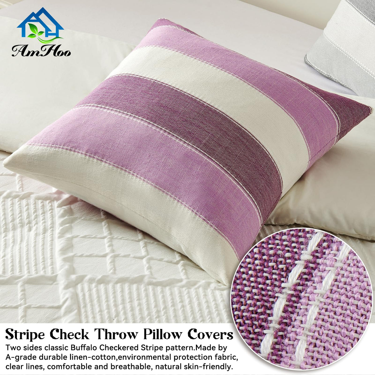 2 Pair Stripe Check Throw Pillow Covers 18x18Inch