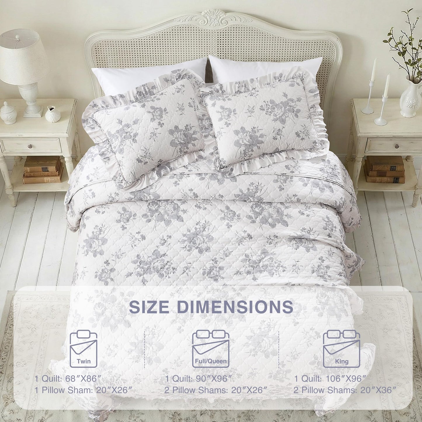Ruffled Quilt Stone-Washed Lightweight Crinkled Shabby Chic Bedding Set