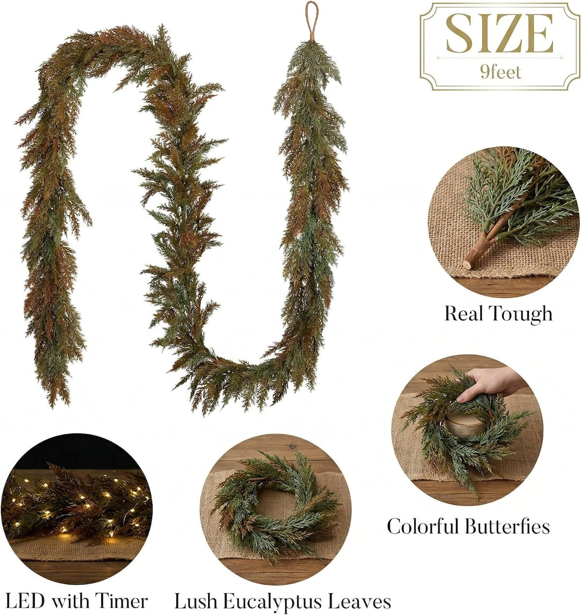 9ft Artificial Norfolk Pine Fall Garland