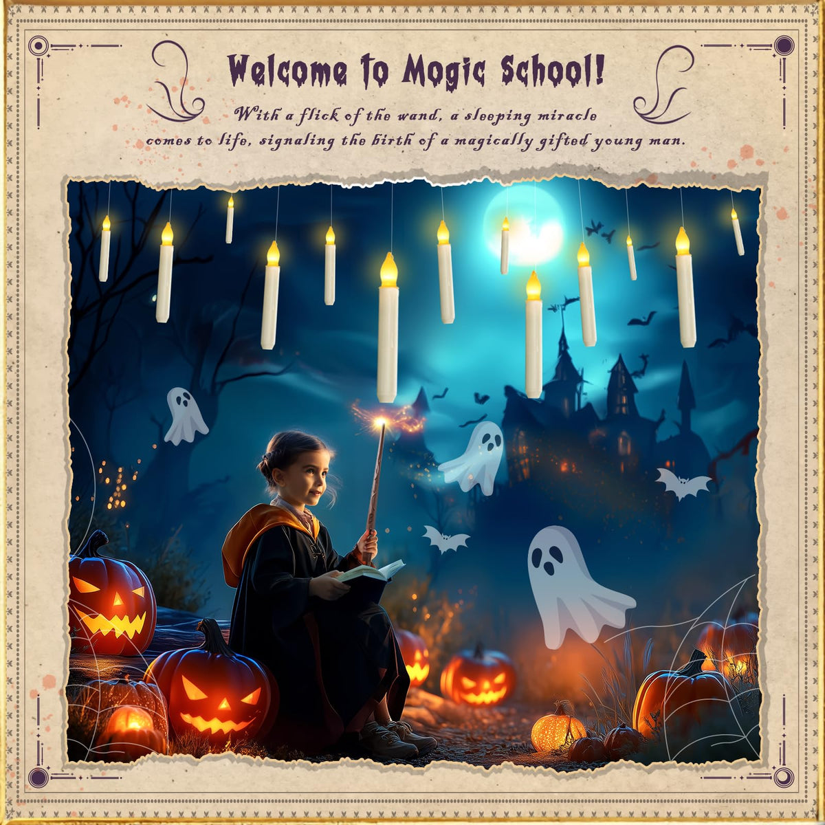 12 Pcs Floating Candle with Wand Remote