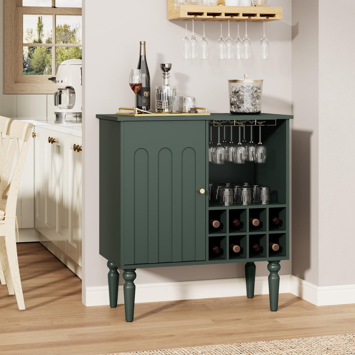 Arched Fluted Coffee Bar Cabinet with Storage & Wine Racks