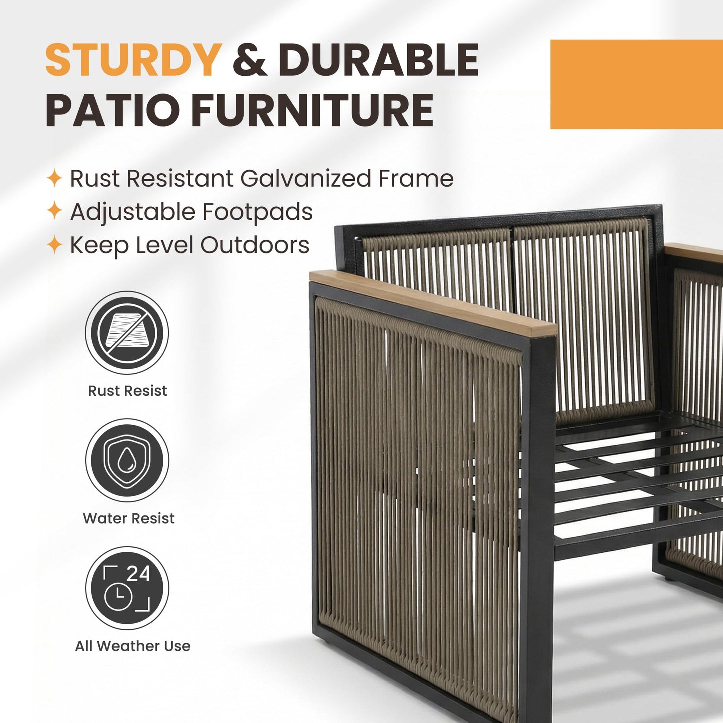 5 Piece Patio Conversation Set for 7, Modular Patio Sofa Couch with Cushions, Rattan Outdoor Patio Furniture Set with Loveseat/Coffee Table, Outdoor Sectional Furniture for Deck/Porch, Beige