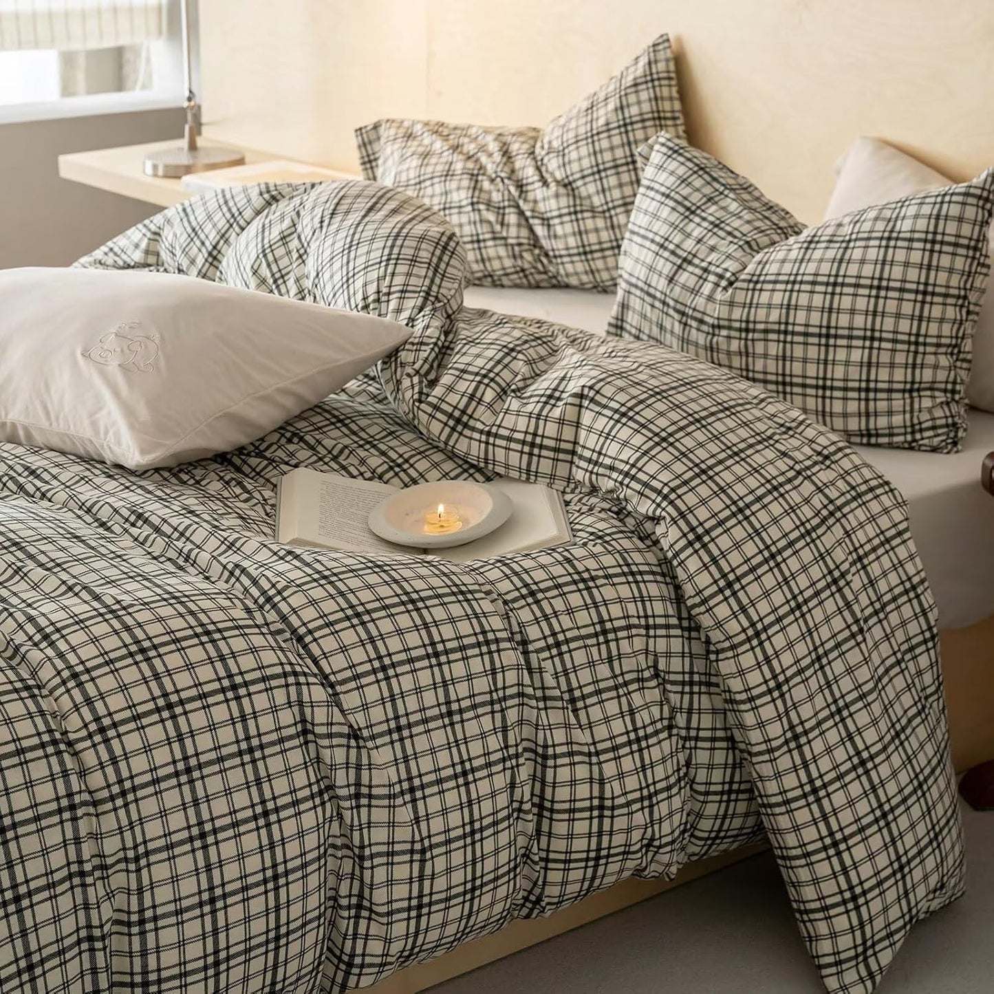 Duvet Cover Set - Brown Plaid Gingham Comforter Cover with Zipper Closure