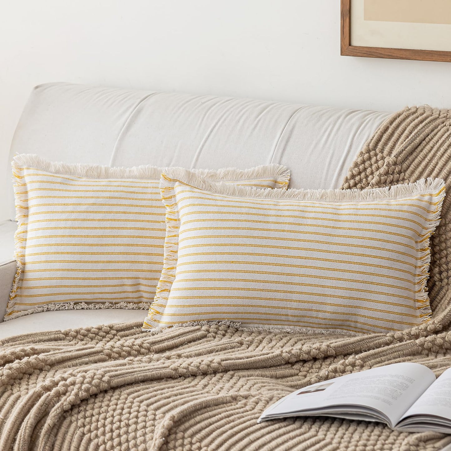 Throw Pillow Covers 18x18 Set of 2 Striped Fringe