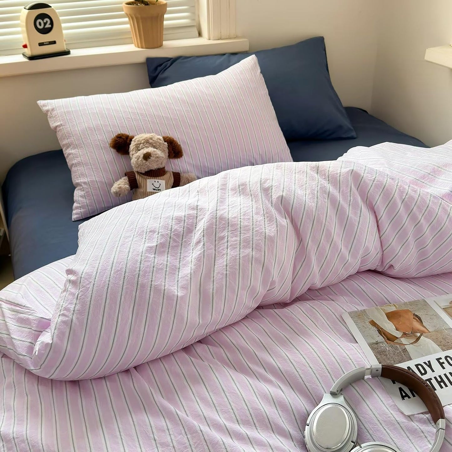 Duvet Cover Set - Brown Plaid Gingham Comforter Cover with Zipper Closure