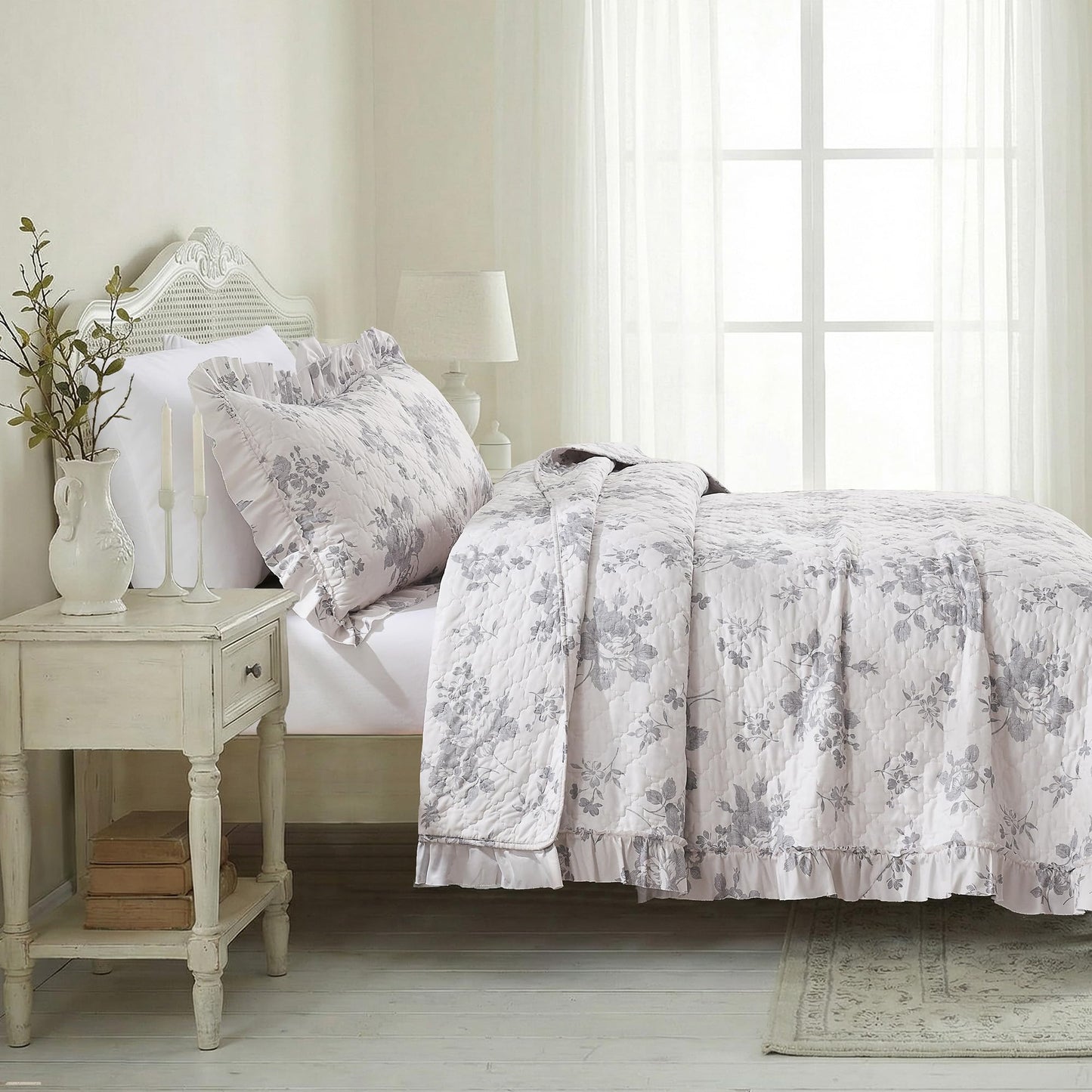 Ruffled Quilt Stone-Washed Lightweight Crinkled Shabby Chic Bedding Set