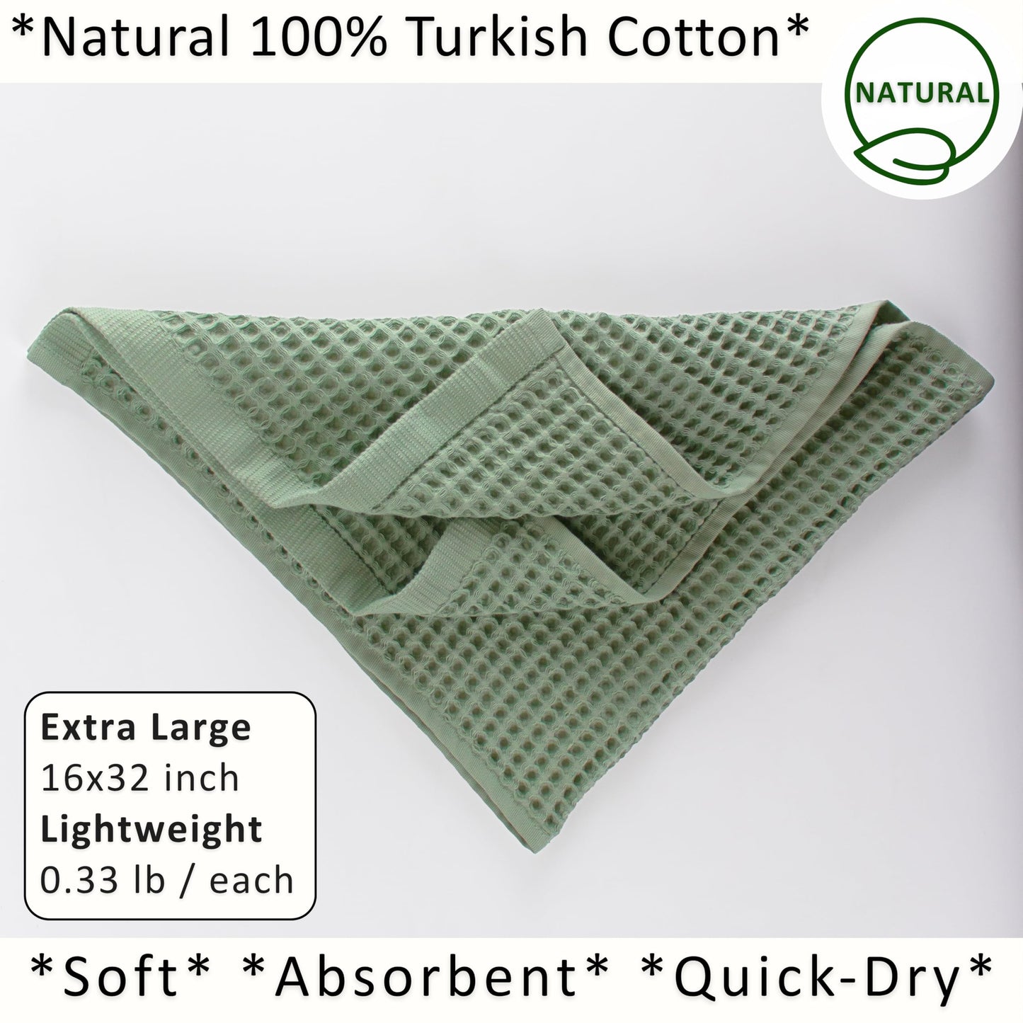 PÜSKÜL Organic Waffle Kitchen Towel Pure 100% Turkish Cotton Set of 3 Natural Raw-Undyed Towel - Premium Quality Soft Quick-Dry Absorbent Lint-Free Hand & Dish Towels Large 32X16 (3, Natural Beige)