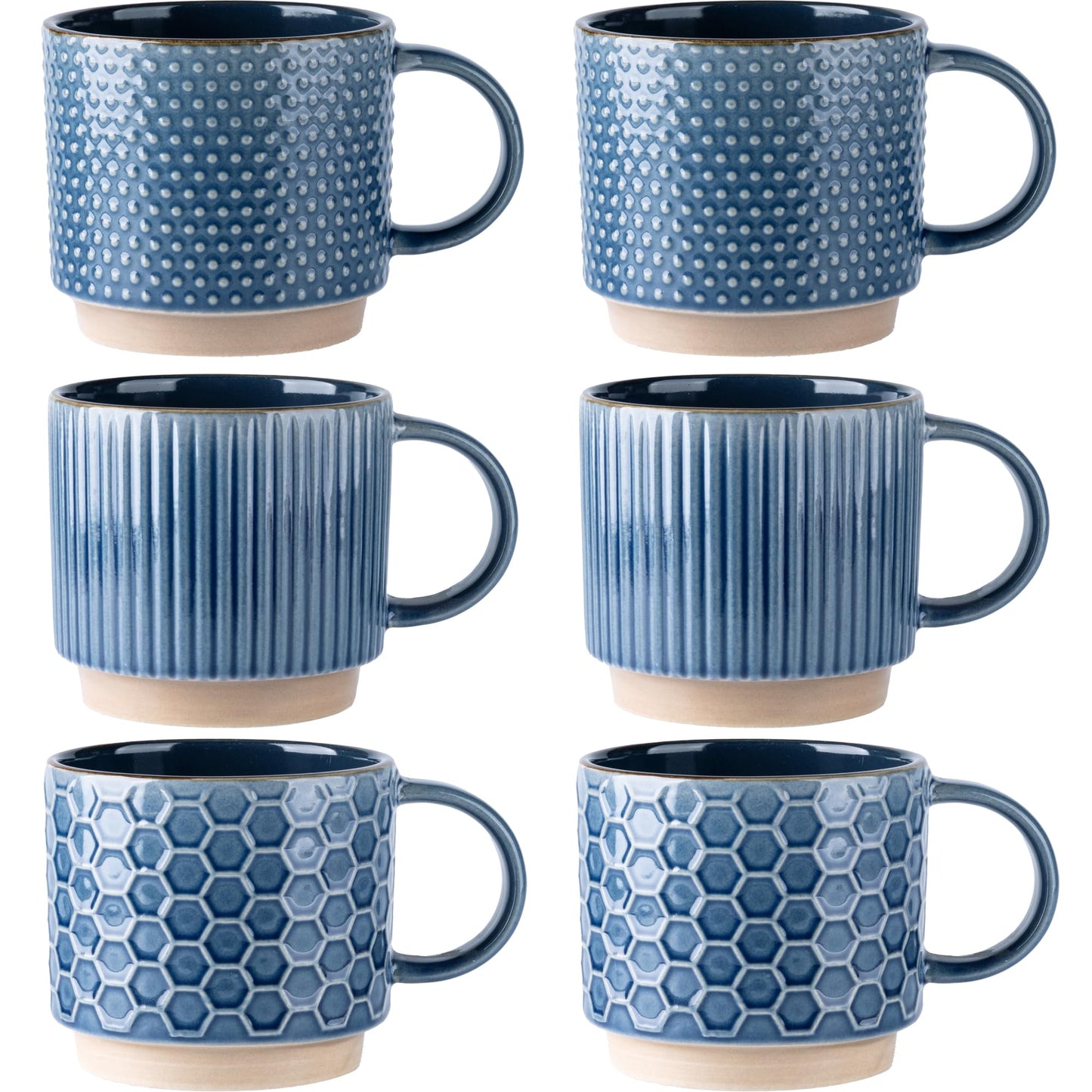 GBhome 12OZ Stackable Coffee Mugs, Ceramic Coffee Mugs with Texture Patterns for Man,Woman,Dad,Mom, Modern Coffee Mugs Set of 4 for Latte/Cappuccino/Cocoa. Dishwasher&Microwave Safe, Pale Khaki