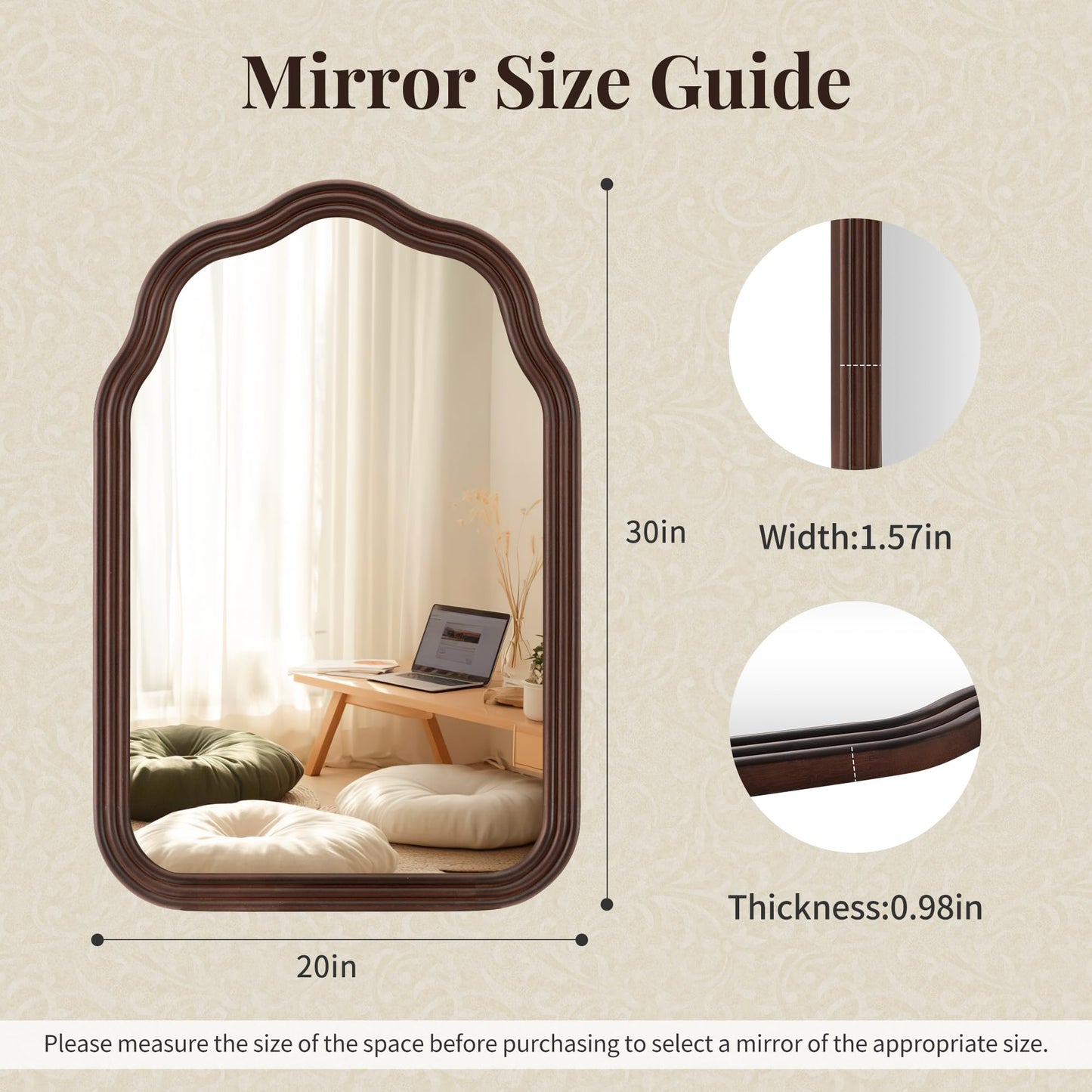 24Wood Arch Bathroom Mirror for Wall