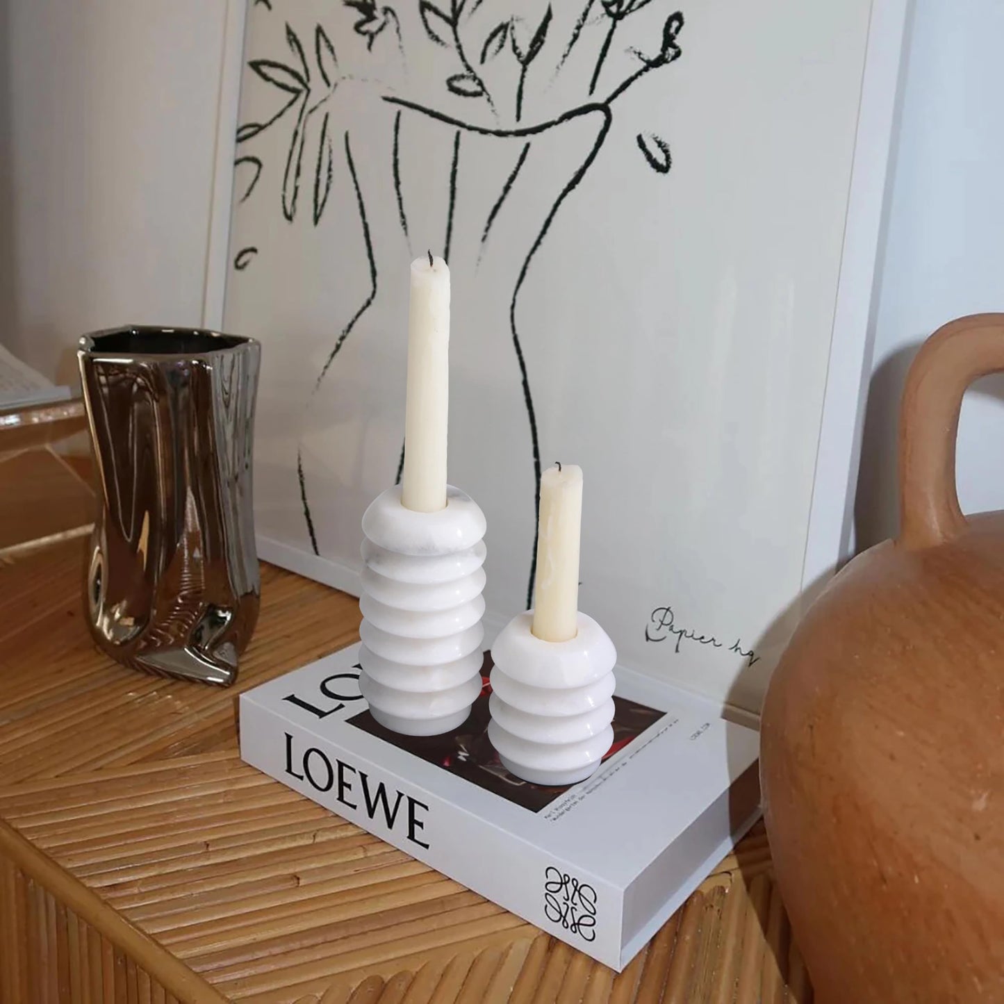 Marble Candlestick Holders, Set of 2 Natural Stone