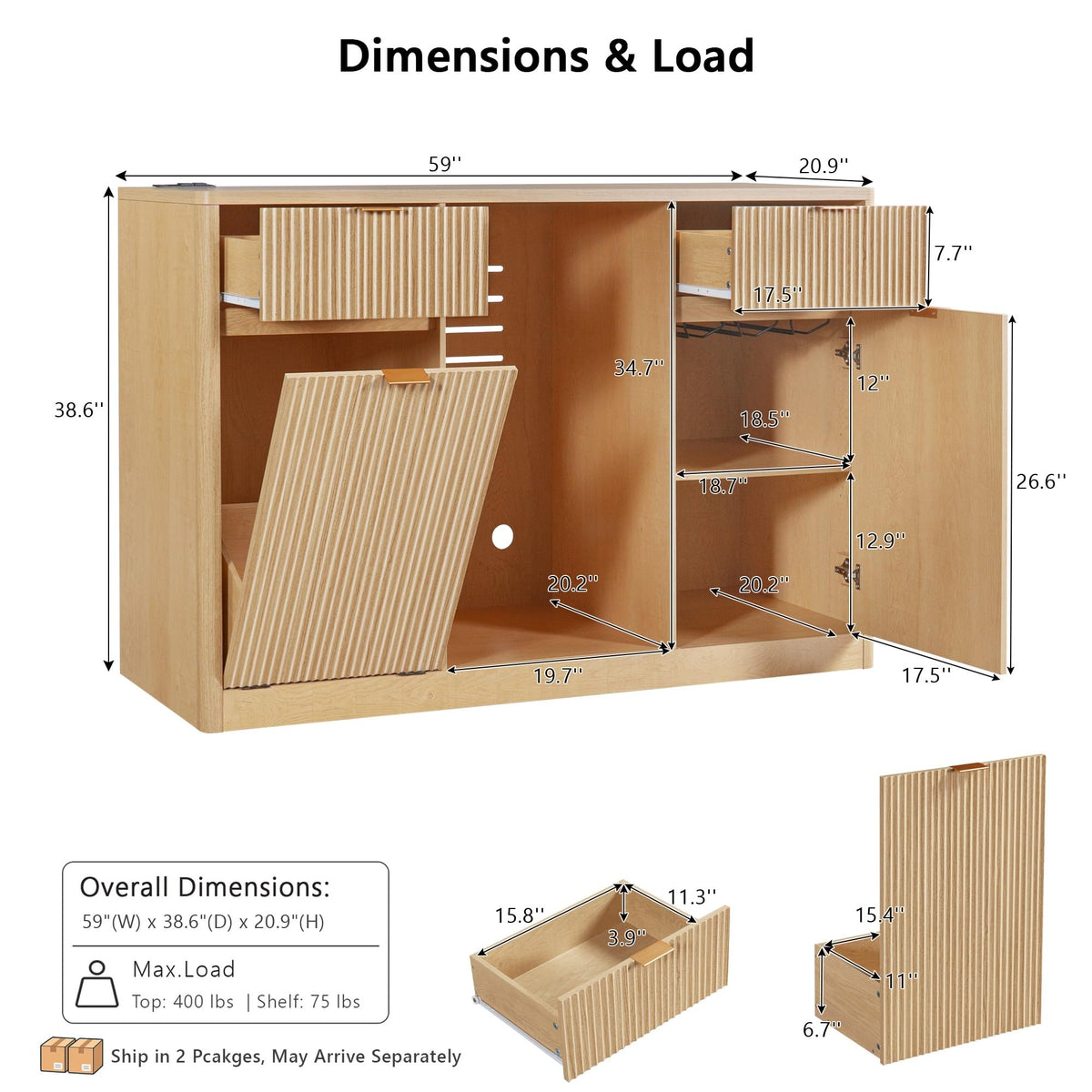 51" Modern Coffee Bar Cabinet with Fridge Space & 2 Drawers