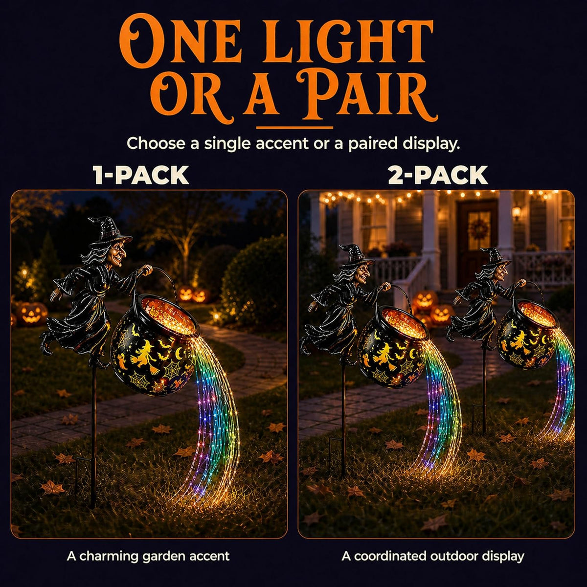 Colorful Waterfall-Style Halloween Witch Glowing Cauldron Light