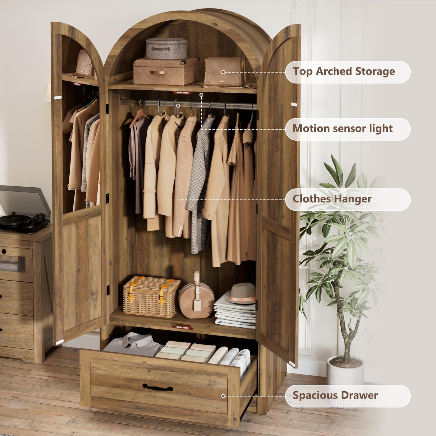 3 Doors Armoire Wardrobe Closet with Doors and Drawers