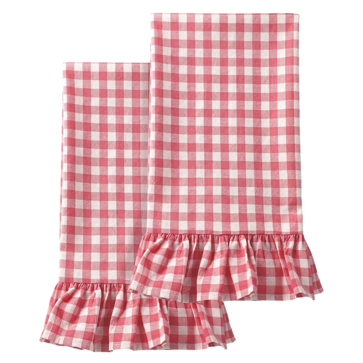 HunnmingRe Taupe Kitchen Towels Set of 2, 100% Cotton Ruffled Gingham Dish Towels 18"x28" Tea Cloths Classic Plaid Pattern for Farmhouse Charm, Drying Dishes, Entertaining Guests