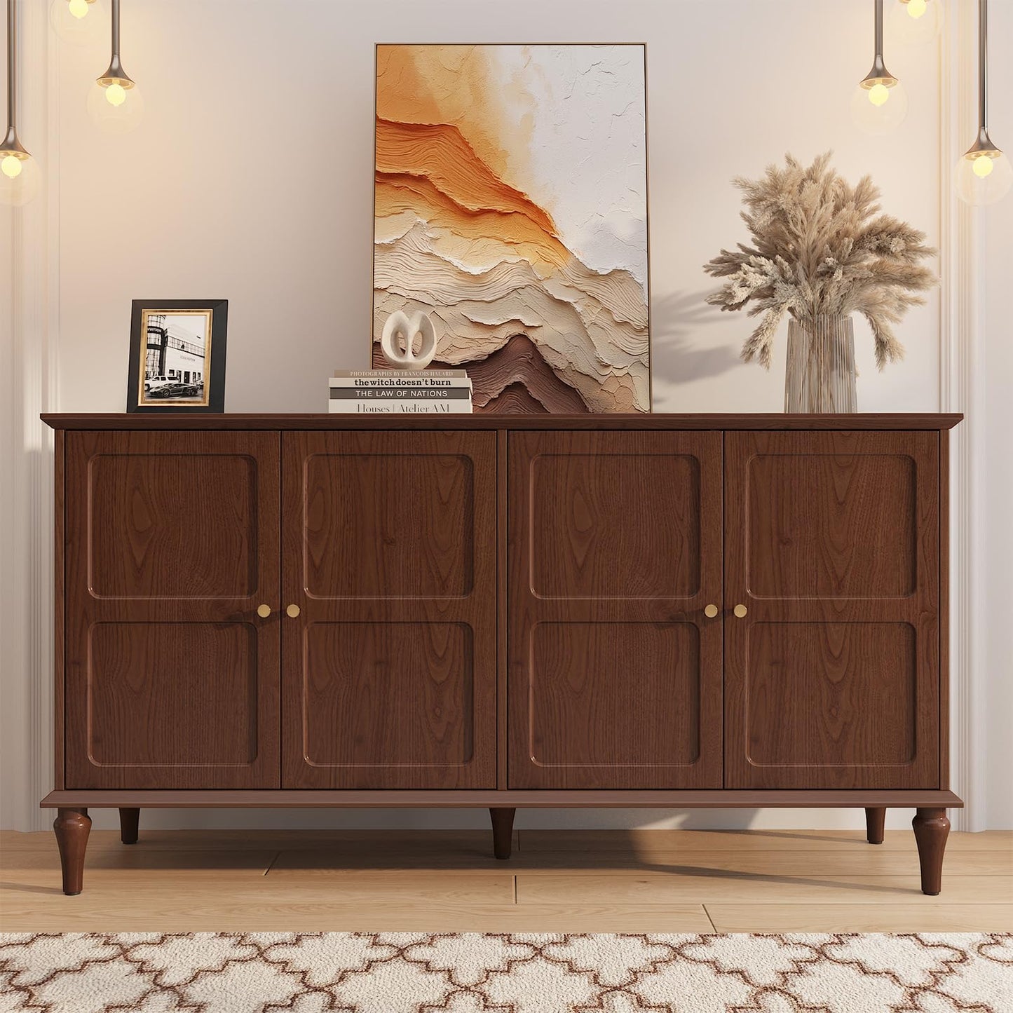58" Mid-Century Modern Sideboard Buffet Cabinet with Storage