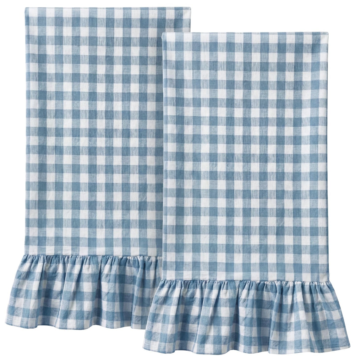 HunnmingRe Taupe Kitchen Towels Set of 2, 100% Cotton Ruffled Gingham Dish Towels 18"x28" Tea Cloths Classic Plaid Pattern for Farmhouse Charm, Drying Dishes, Entertaining Guests