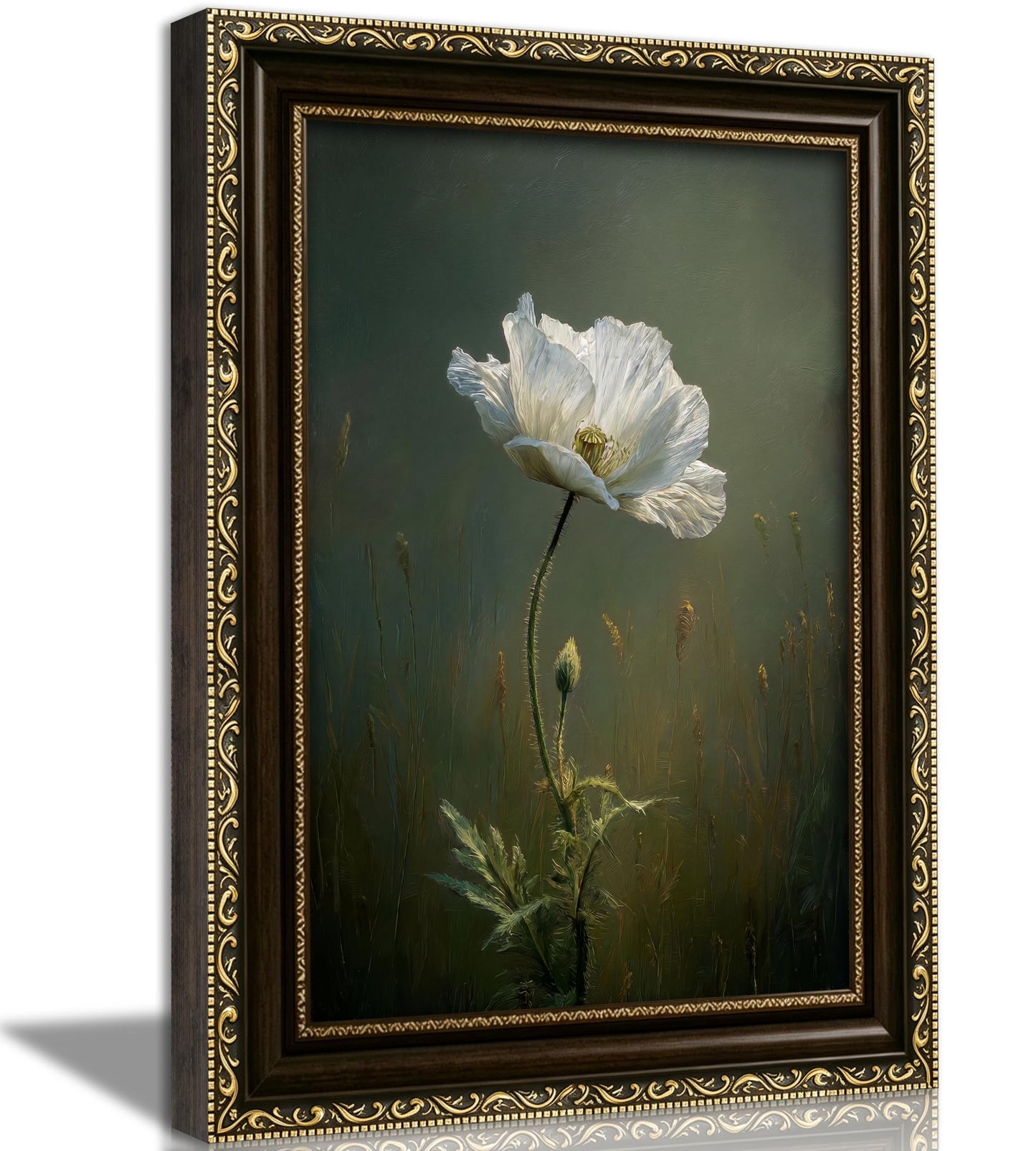 Vintage Gold Framed Moody Flower Canvas Wall Art