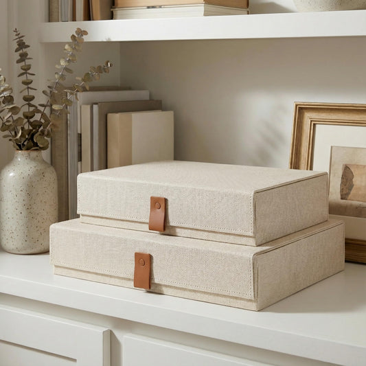 Decorative Photo Storage Boxes with Lids - Set of 2