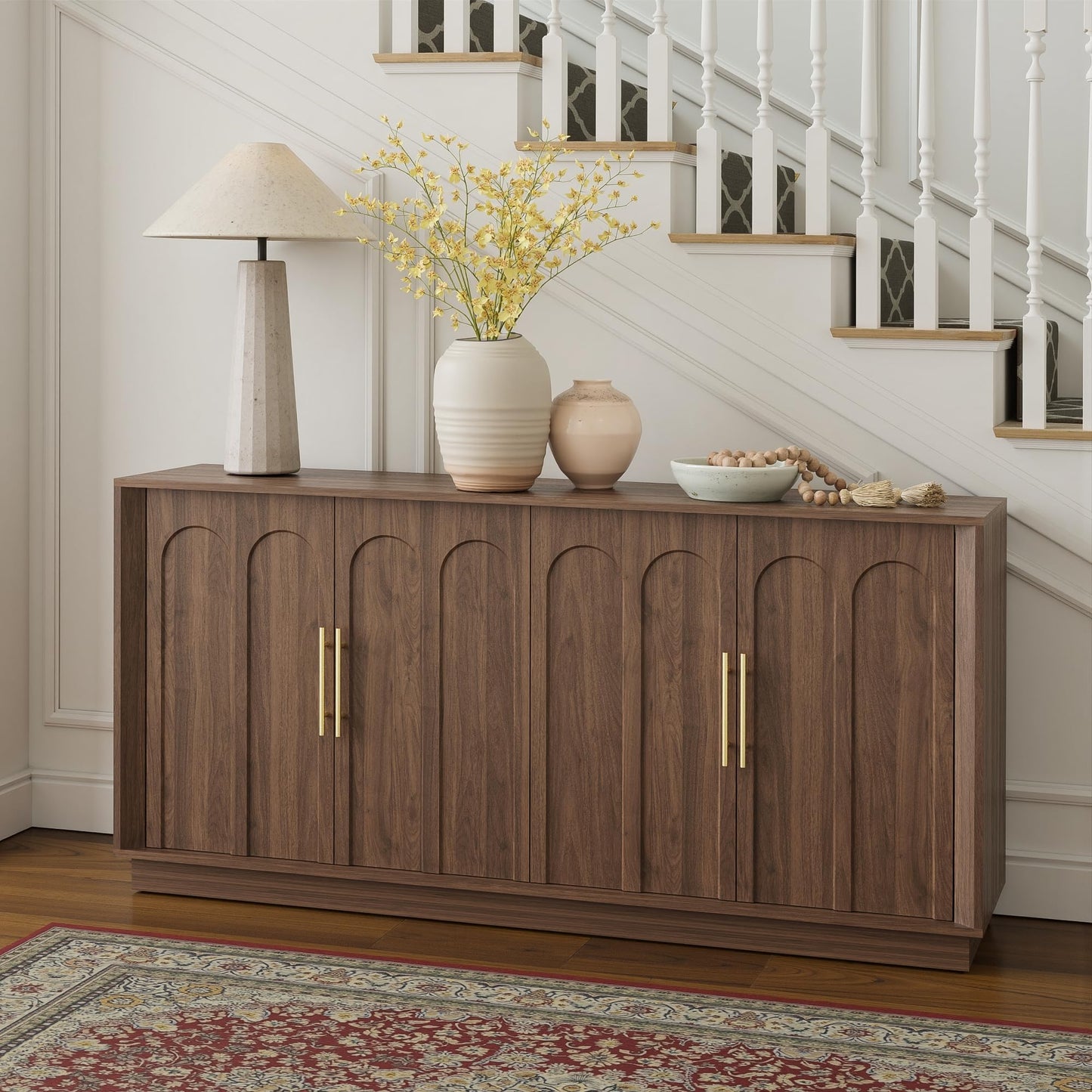 Sideboard Buffet Cabinet with Storage, Mid Century Modern Accent Cabinet with Arched Doors, Modular Media Console