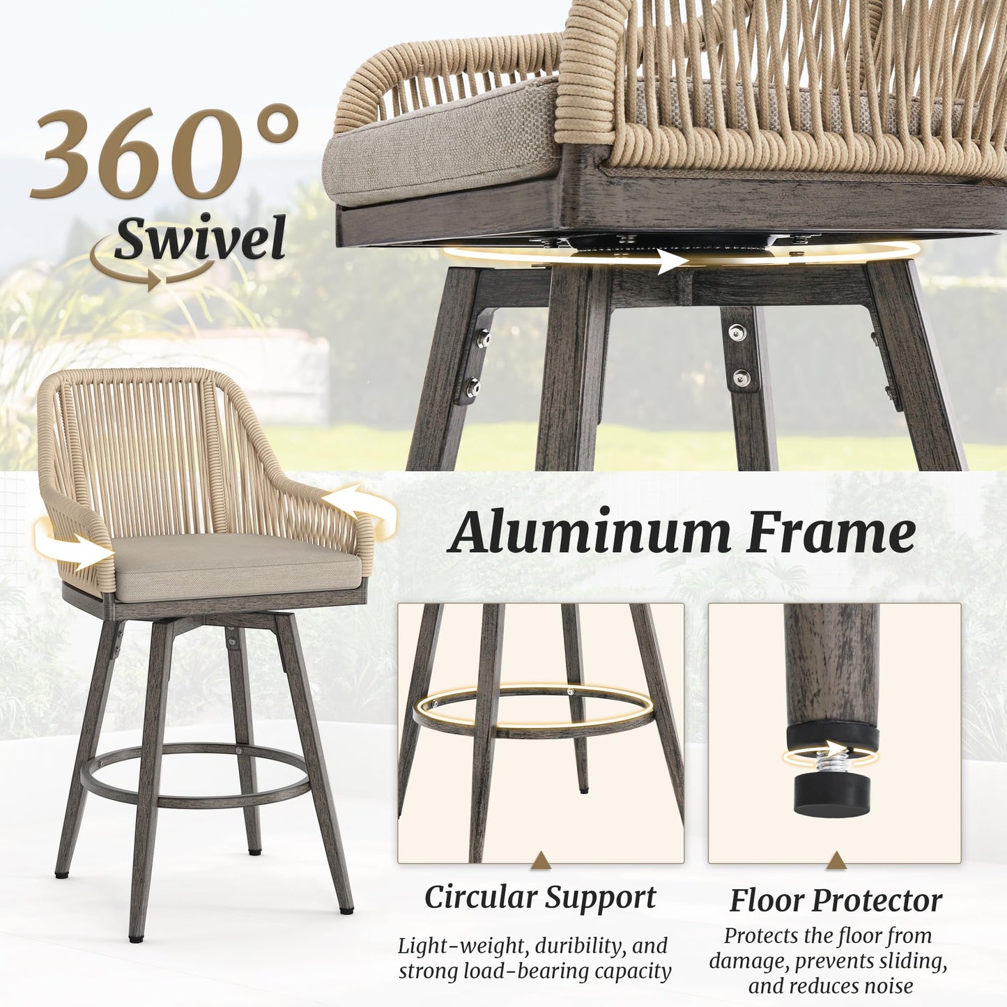 Swivel Outdoor Bar Stools Set of 4, with Armrest