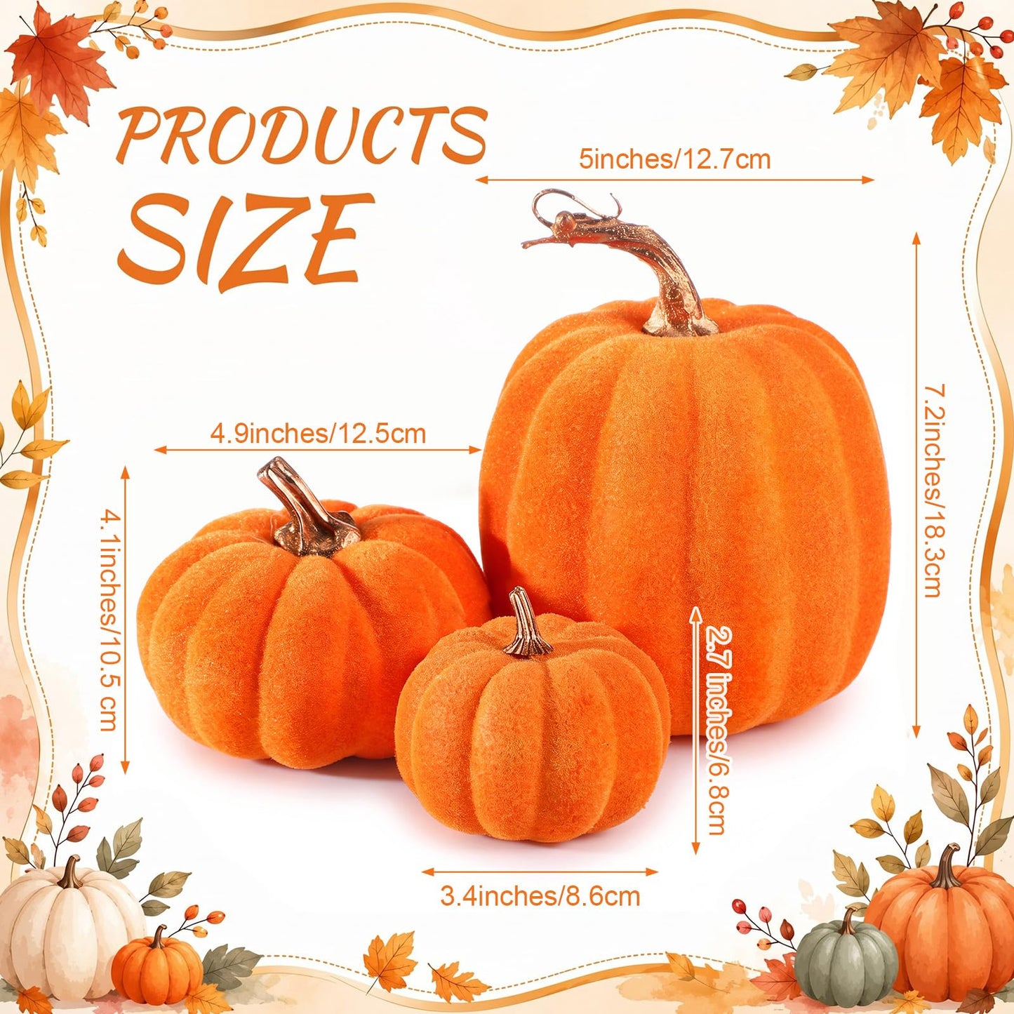 3 Pcs Velvet Pumpkin Decor