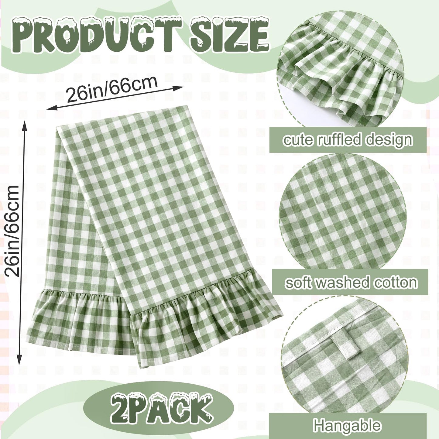 HunnmingRe Taupe Kitchen Towels Set of 2, 100% Cotton Ruffled Gingham Dish Towels 18"x28" Tea Cloths Classic Plaid Pattern for Farmhouse Charm, Drying Dishes, Entertaining Guests