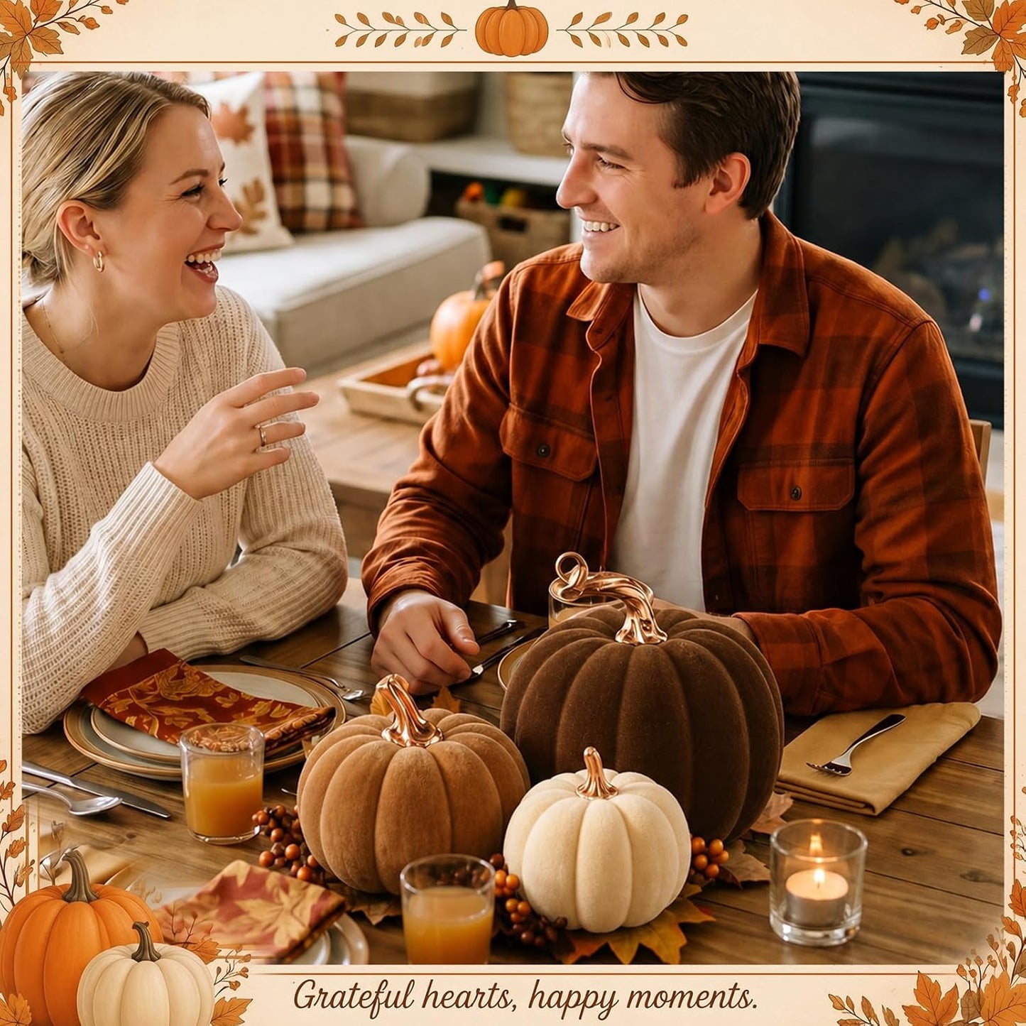 3 Pcs Velvet Pumpkin Decor