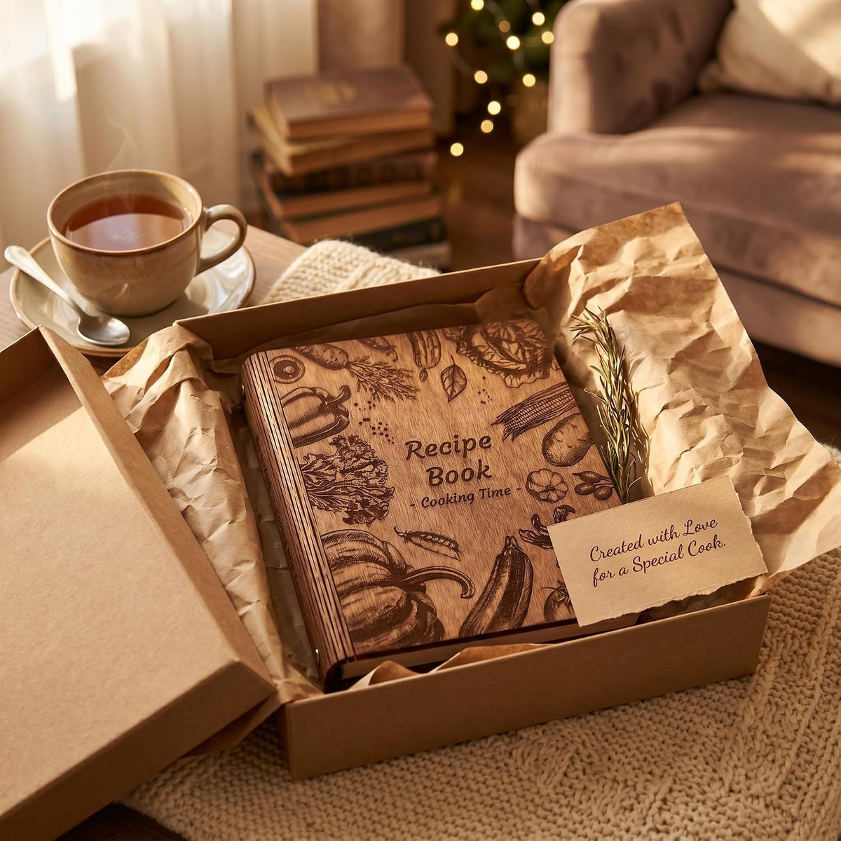 Wooden Recipe Book Engraved Journal