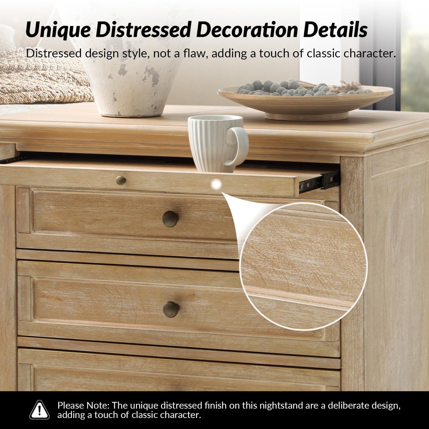 Solid Wood 3 Drawer End Table with Tray