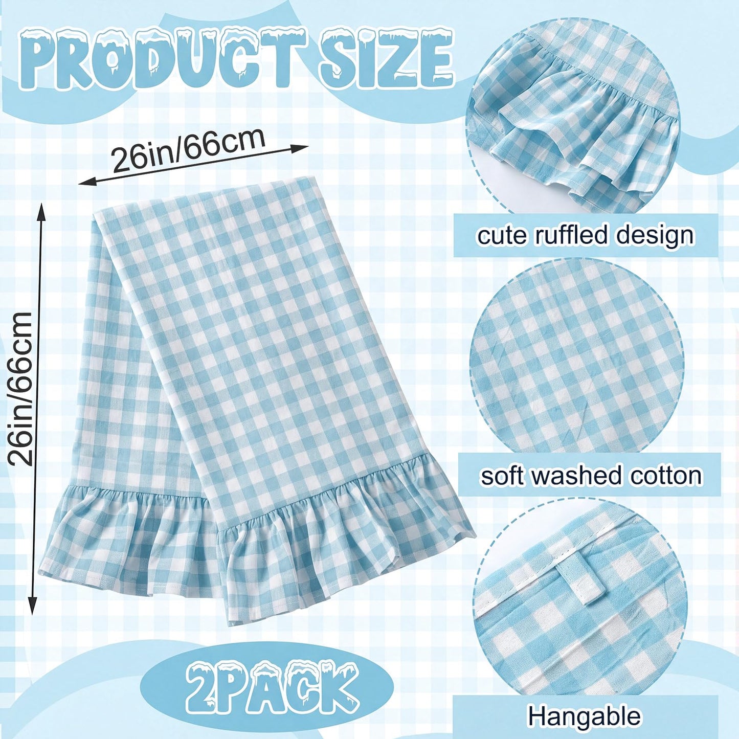 HunnmingRe Taupe Kitchen Towels Set of 2, 100% Cotton Ruffled Gingham Dish Towels 18"x28" Tea Cloths Classic Plaid Pattern for Farmhouse Charm, Drying Dishes, Entertaining Guests