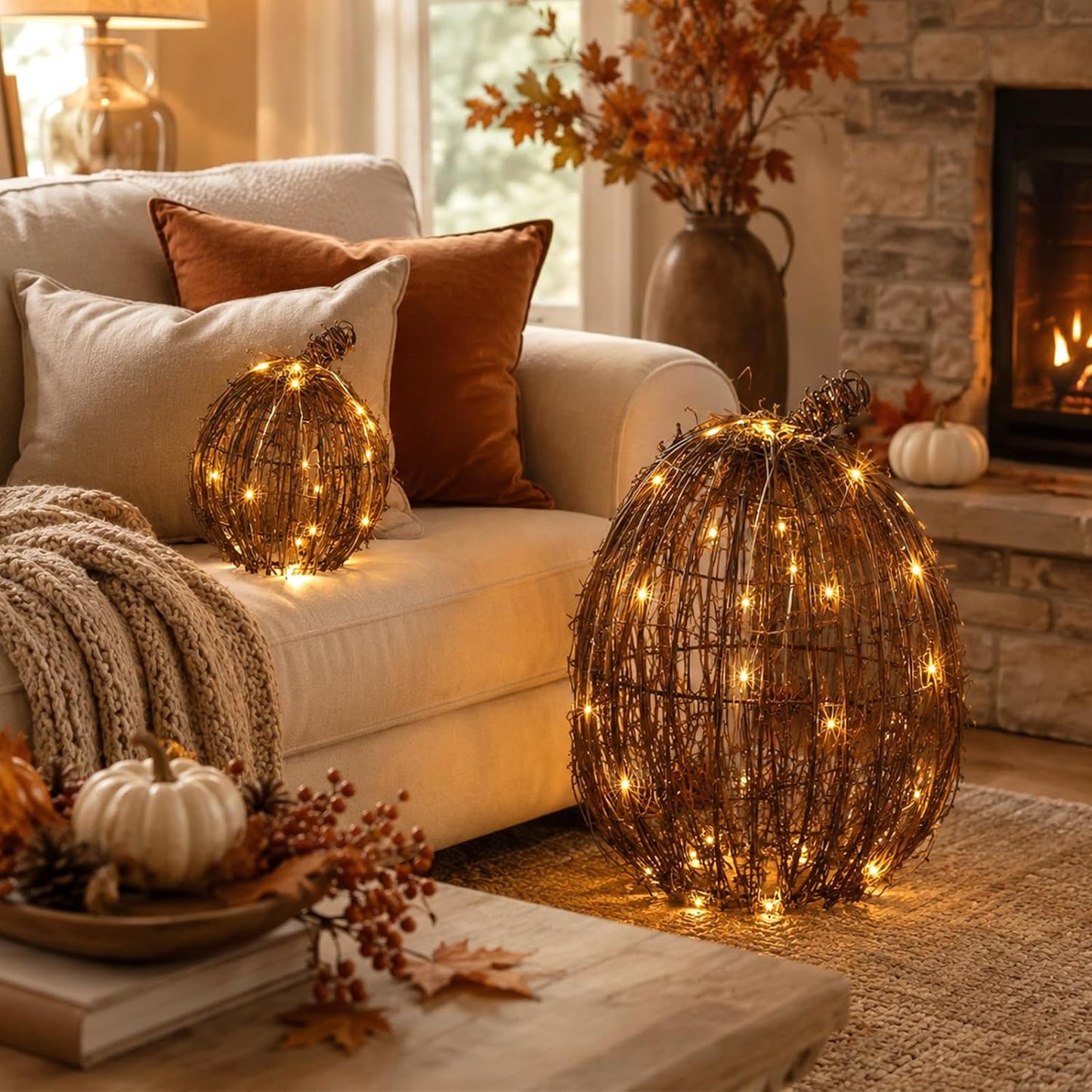 Woven Lit Fall Pumpkin