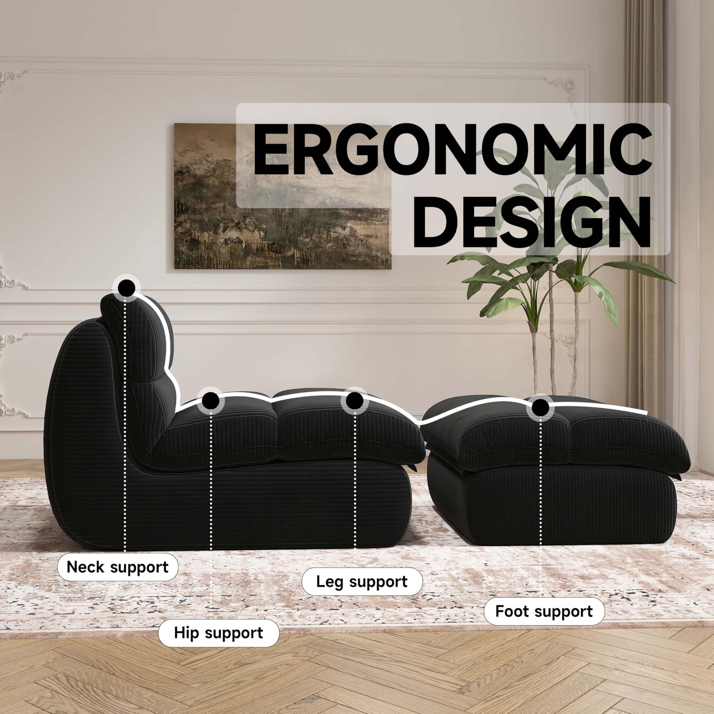 Cozy Comfy Bean Bag Chair with Ottoman