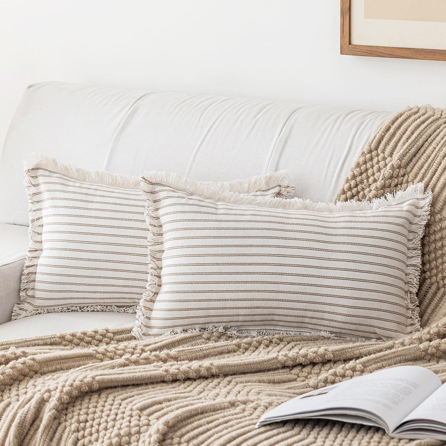 Throw Pillow Covers 18x18 Set of 2 Striped Fringe