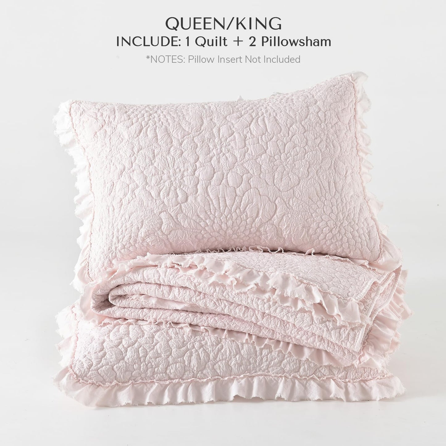 Ruffled Quilt Stone-Washed Lightweight Crinkled Shabby Chic Bedding Set