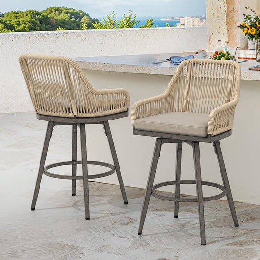 Swivel Outdoor Bar Stools Set of 4, with Armrest