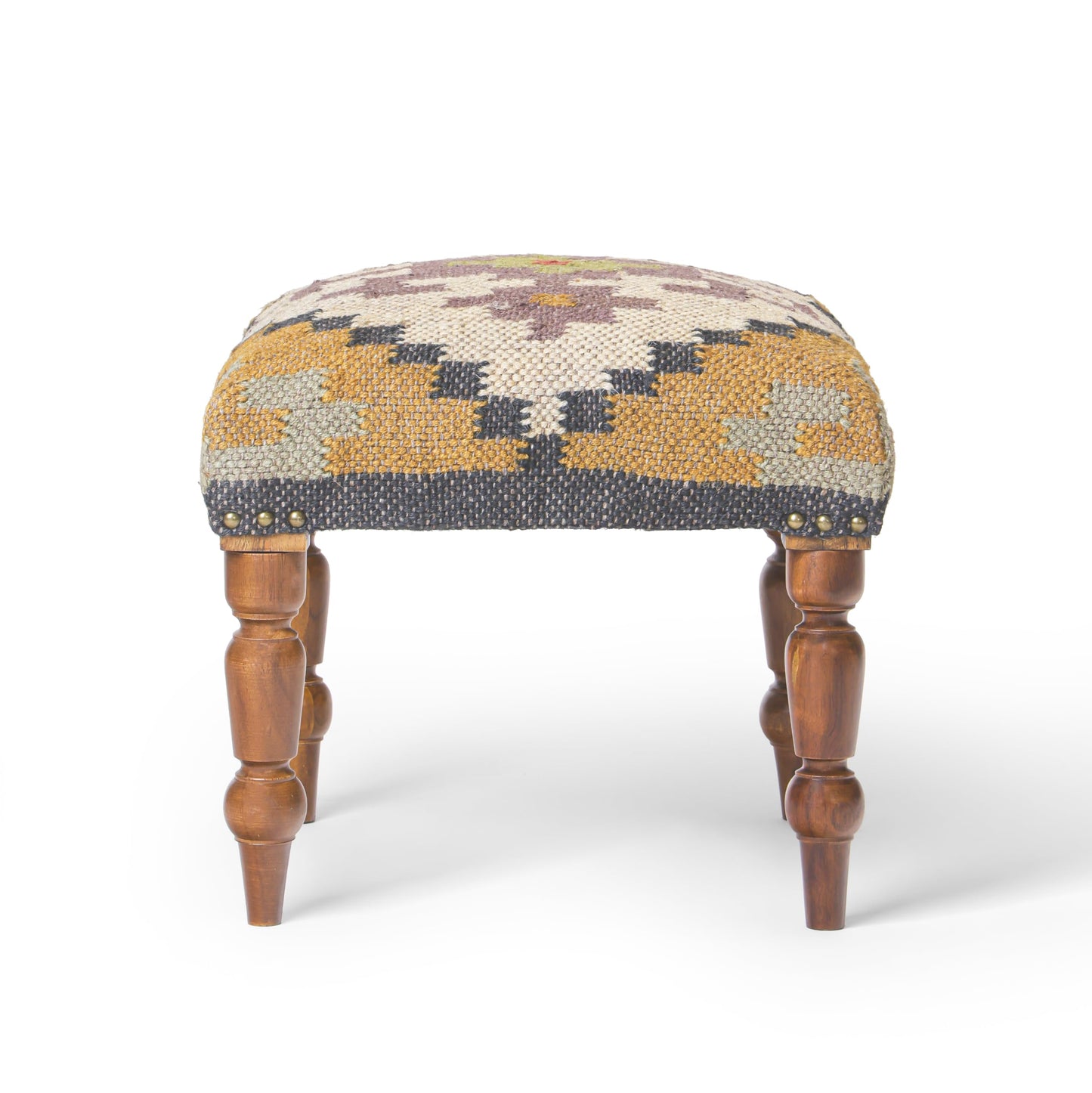 Handmade Jute Ottoman Stool with Wooden Legs