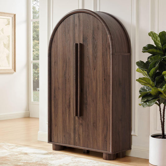 Modern Arched Storage Cabinet with Concealed Desk & Shelves