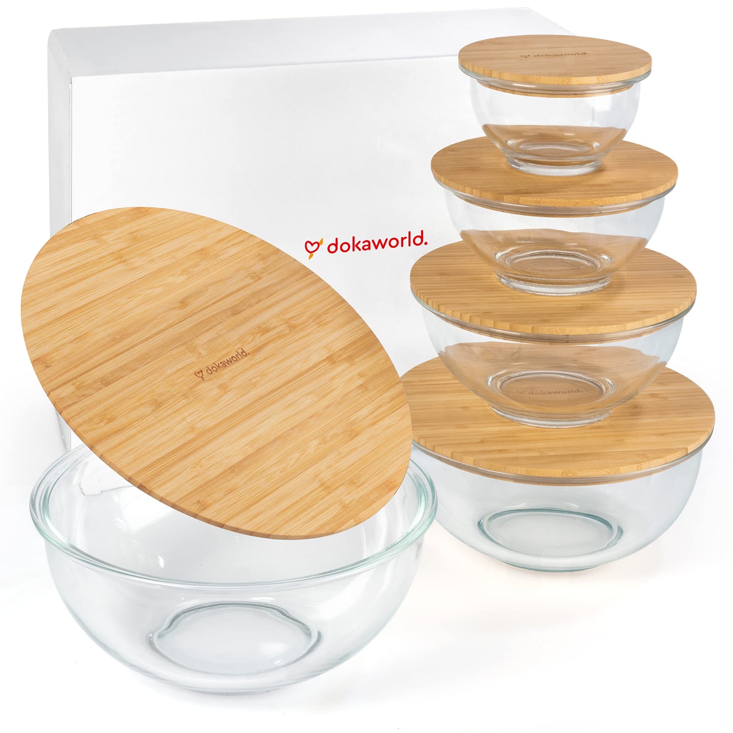 Glass Container Set with Acacia Lids - 4 Stackable Meal Prep Containers. Durable heat resistant Inert Borosilicate Glass