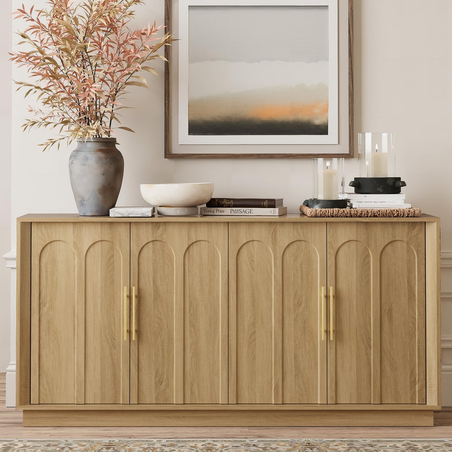 Sideboard Buffet Cabinet with Storage, Mid Century Modern Accent Cabinet with Arched Doors, Modular Media Console