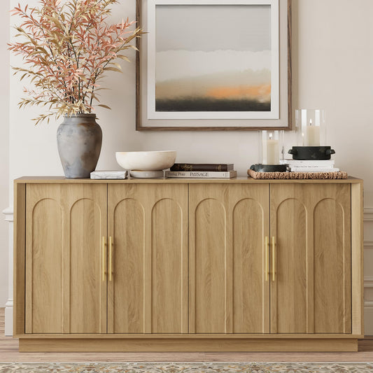 Sideboard Buffet Cabinet with Storage, Mid Century Modern Accent Cabinet with Arched Doors, Modular Media Console