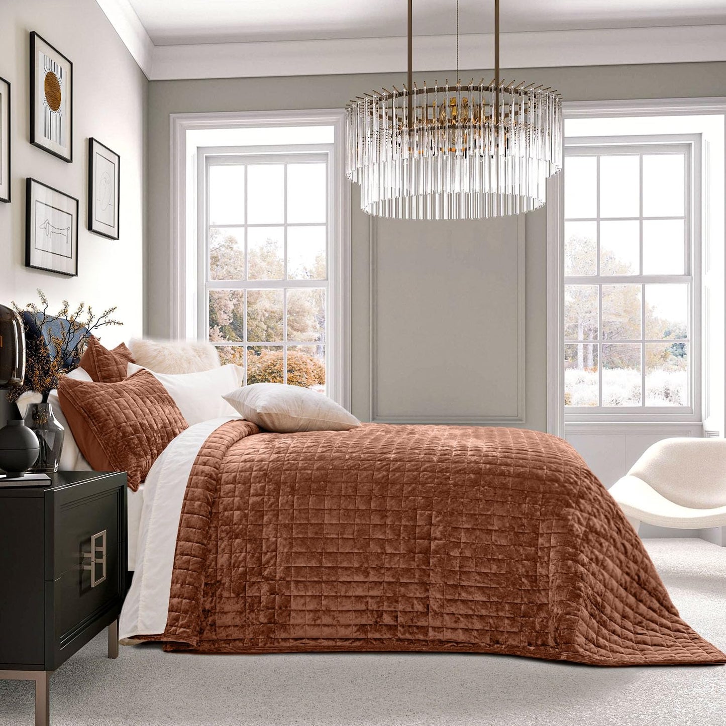Box Stitch Velvet Quilt Set, King Size