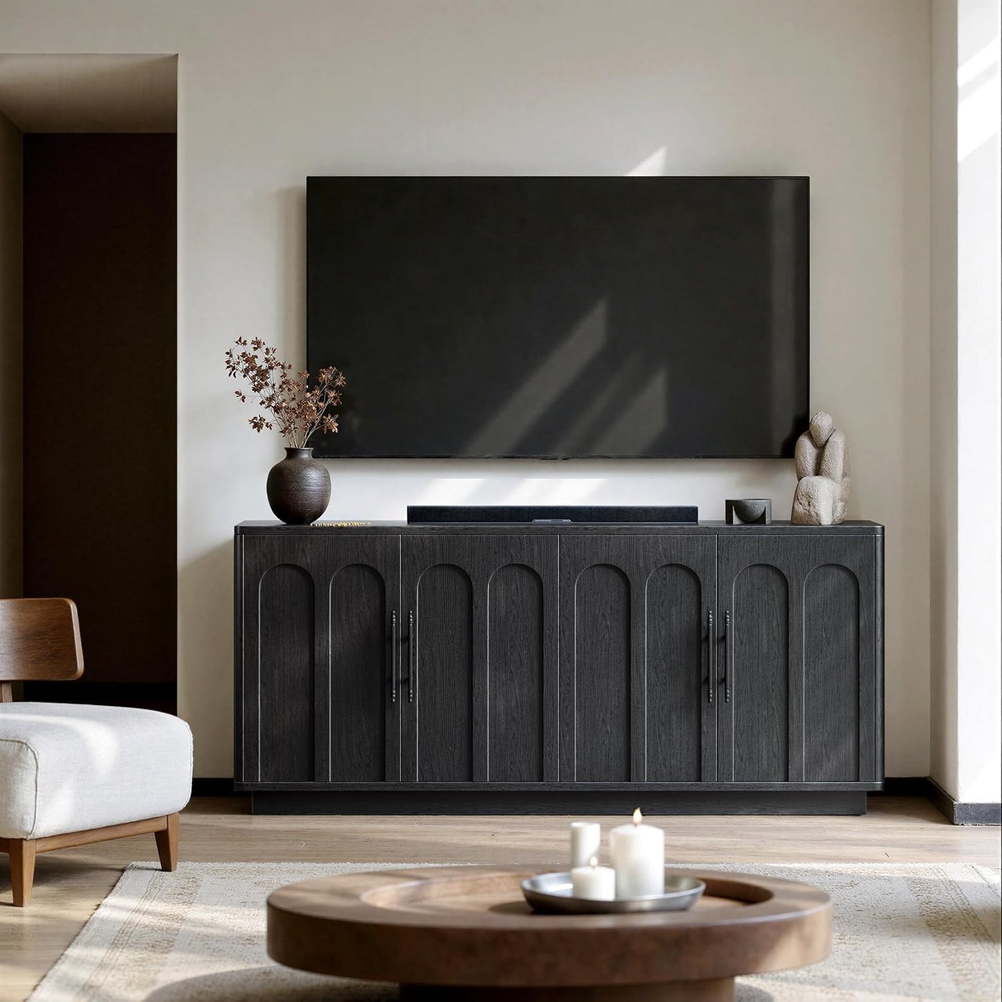 67" Arched Black Sideboard Buffet Cabinet