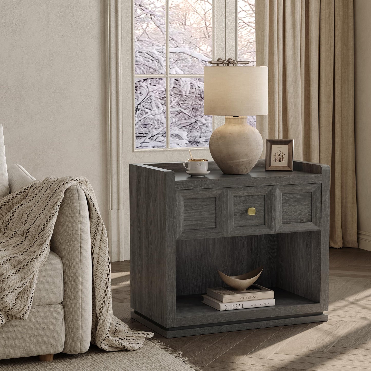 SICOTAS Night Stand Set 2, 26" Wide Nightstands with Drawer, Large Queen Size Nightstands Set of 2, Modern Bedside Table for Bedroom, Side End Table (Brown Oak, 26-Inch)